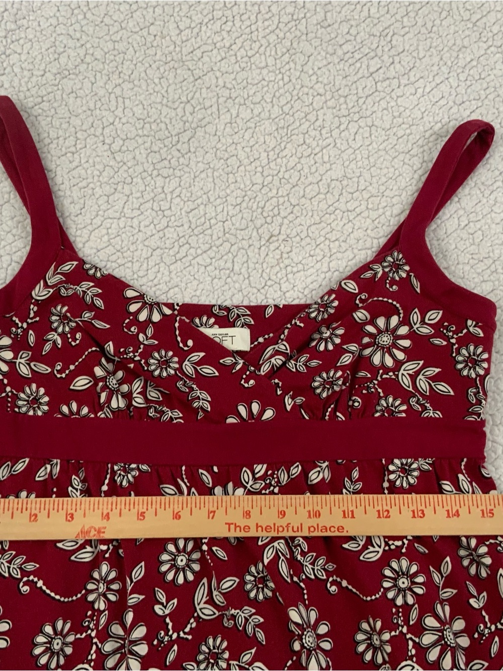 Ann Taylor Loft Empire Waist Dress Sz M Stretch Red White Floral Knit Feminine - Picture 7 of 11